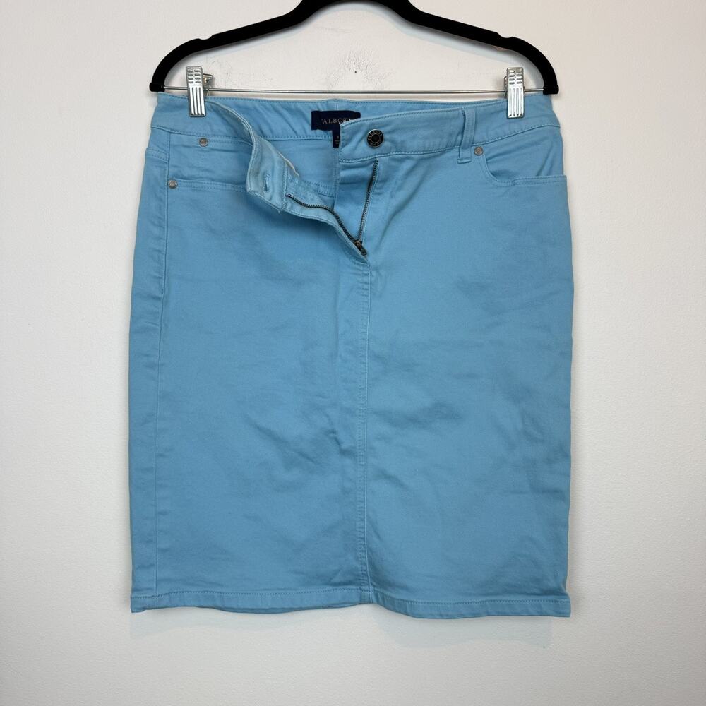 Talbots blue denim knee length skirt size 8 stretch summer casual